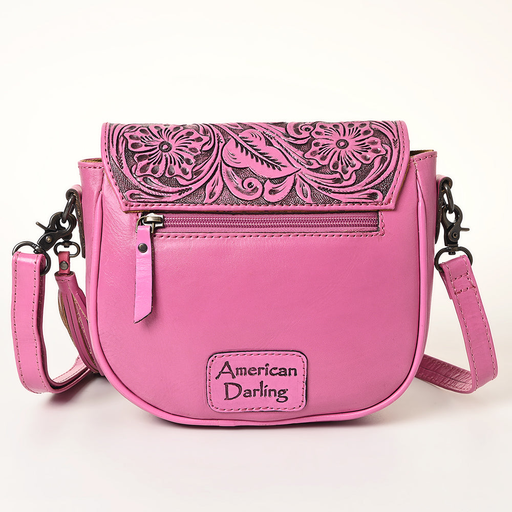 ADBG1439 American Darling Hand-Tooled Western Leather Crossbody Bag - Genuine Leather Pink Tassel Purse