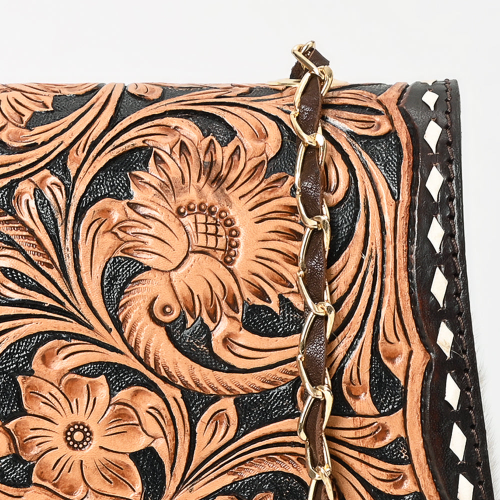 ADBGA536 American Darling Hand Tooled Leather & Cowhide Crossbody Bag Western Chain Strap Purse
