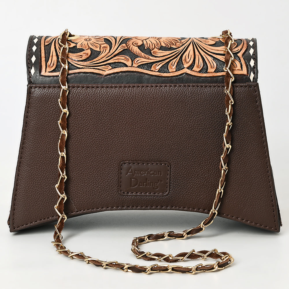 ADBGA536 American Darling Hand Tooled Leather & Cowhide Crossbody Bag Western Chain Strap Purse