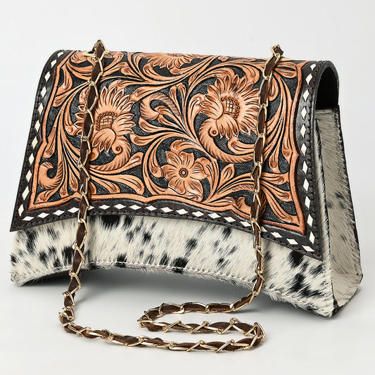 ADBGA536 American Darling Hand Tooled Leather & Cowhide Crossbody Bag Western Chain Strap Purse