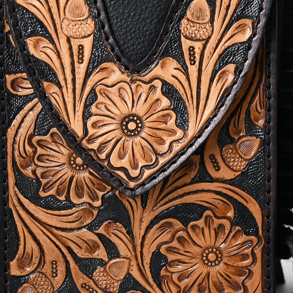 ADBGA537 Cell Phone Holder Hand Tooled Genuine Leather Women Bag Western Handbag Purse