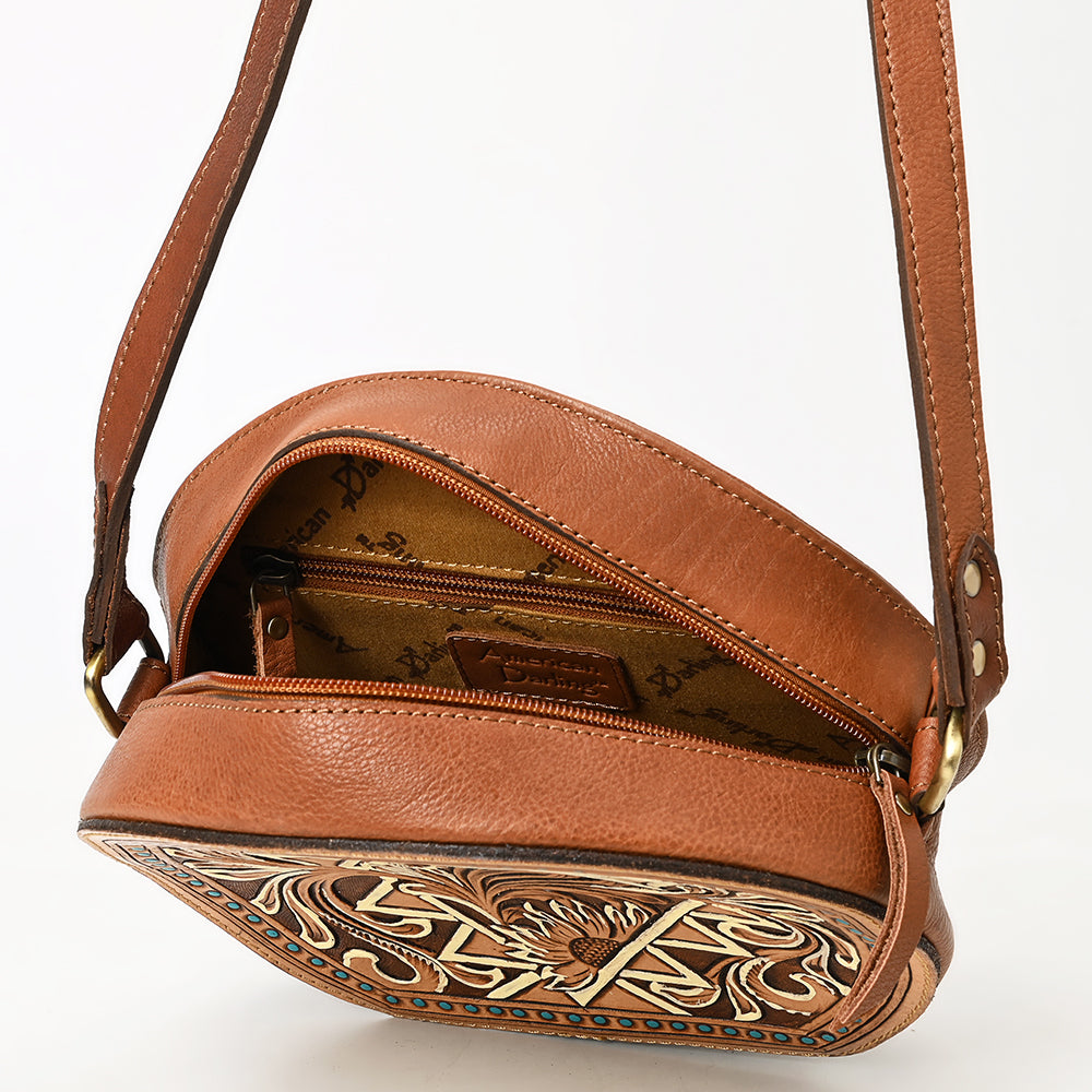 ADBGA538 American Darling Hand Tooled Genuine Leather Canteen Bag with Turquoise Studs Western Crossbody