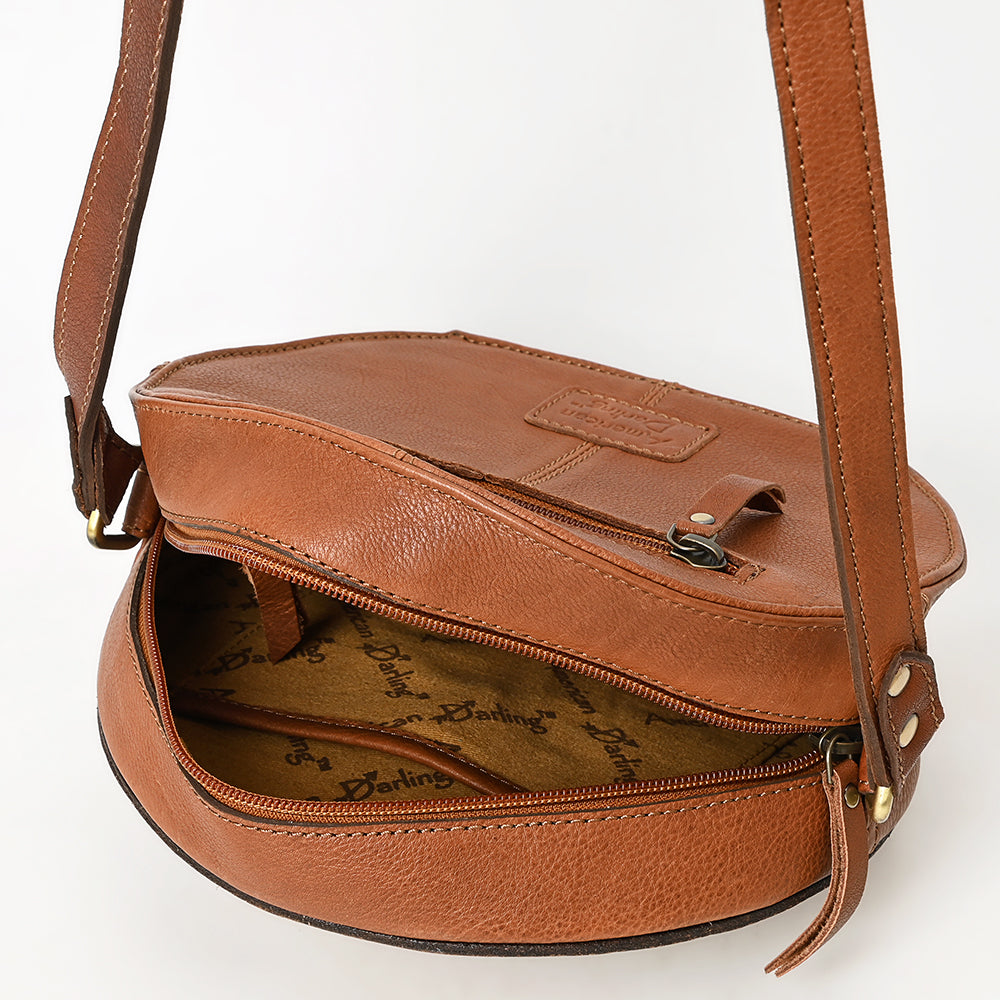 ADBGA538 American Darling Hand Tooled Genuine Leather Canteen Bag with Turquoise Studs Western Crossbody