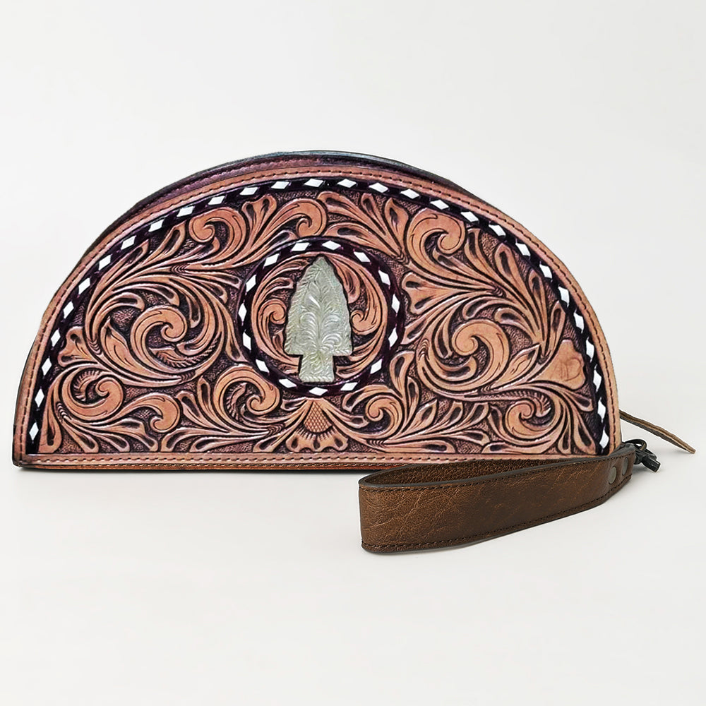 ADBG1072 American Darling Hand-Tooled Leather Taco Handbag Western Floral Carved Genuine Leather Clutch