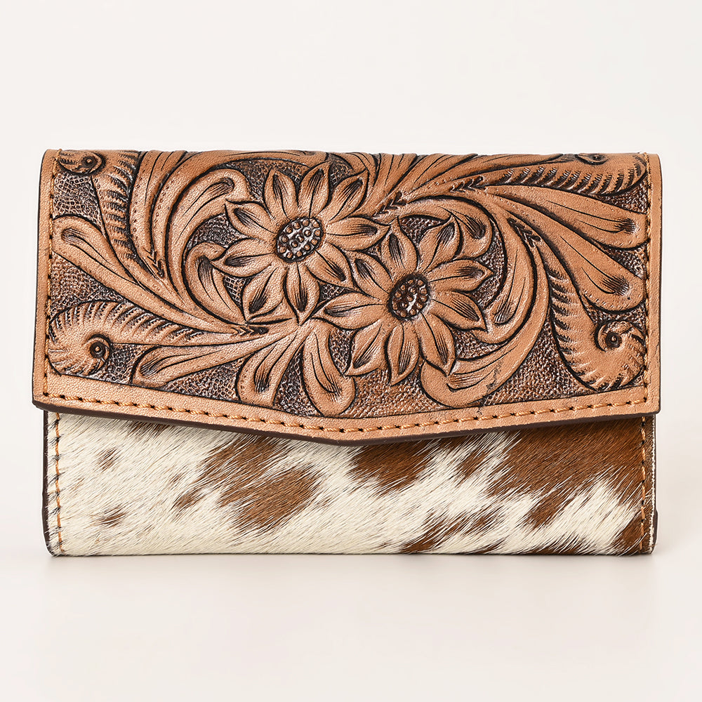 OHG164  Wallet Hand Tooled Hair on Genuine Leather Western Bag