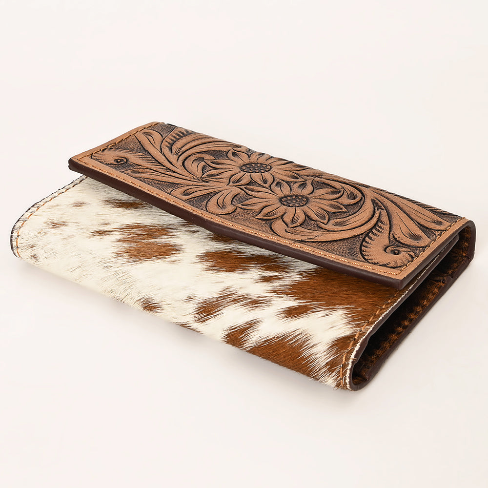 OHG164  Wallet Hand Tooled Hair on Genuine Leather Western Bag