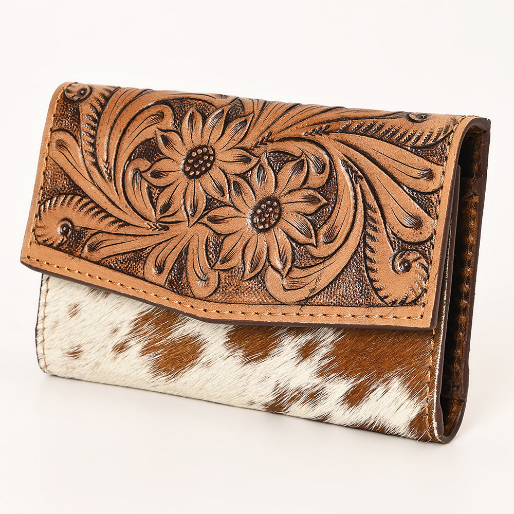 OHG164  Wallet Hand Tooled Hair on Genuine Leather Western Bag