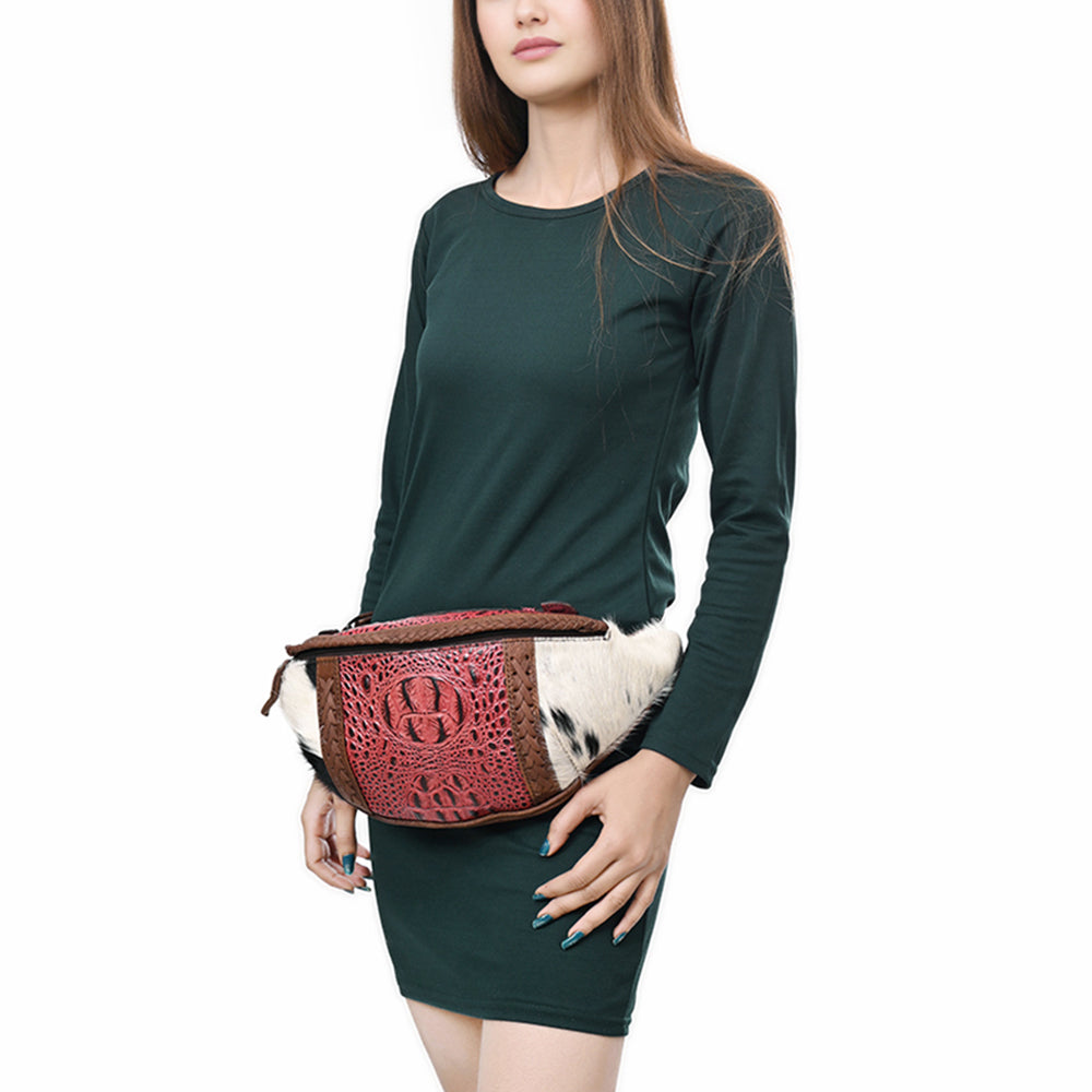 ADBG1441 American Darling Handcrafted Western Leather Fanny Pack - Hair-On Cowhide Genuine Leather