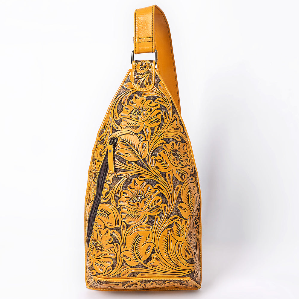 ADBG1443 American Darling Hand-Tooled Western Leather Sling Bag - Midnight Floral Crossbody