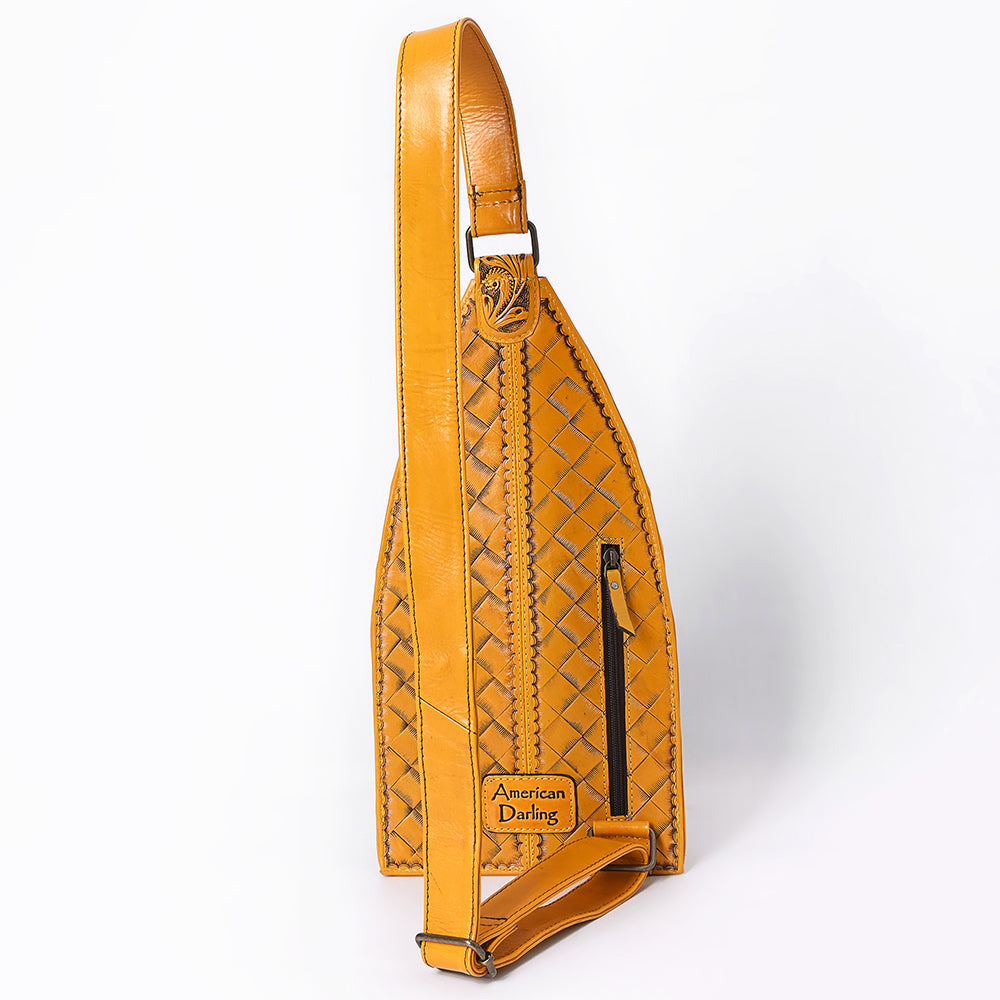 ADBG1443 American Darling Hand-Tooled Western Leather Sling Bag - Midnight Floral Crossbody