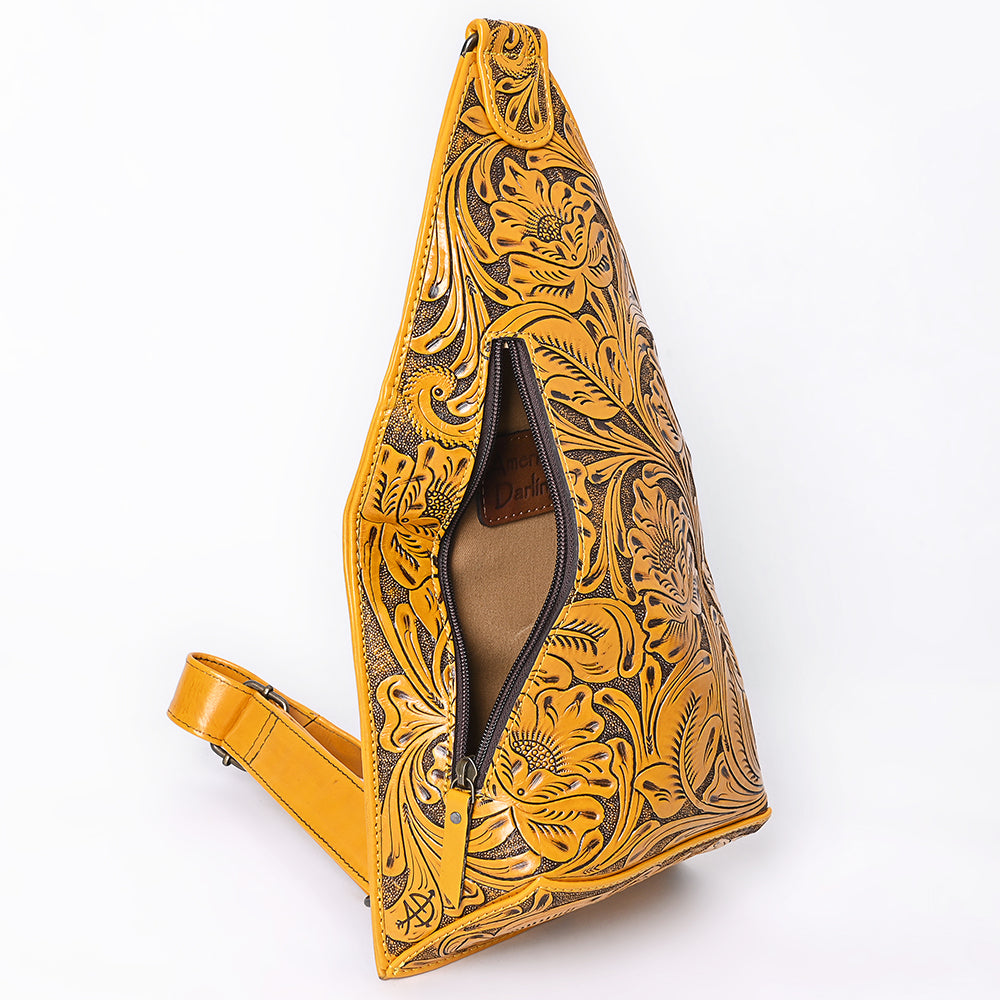 ADBG1443 American Darling Hand-Tooled Western Leather Sling Bag - Midnight Floral Crossbody