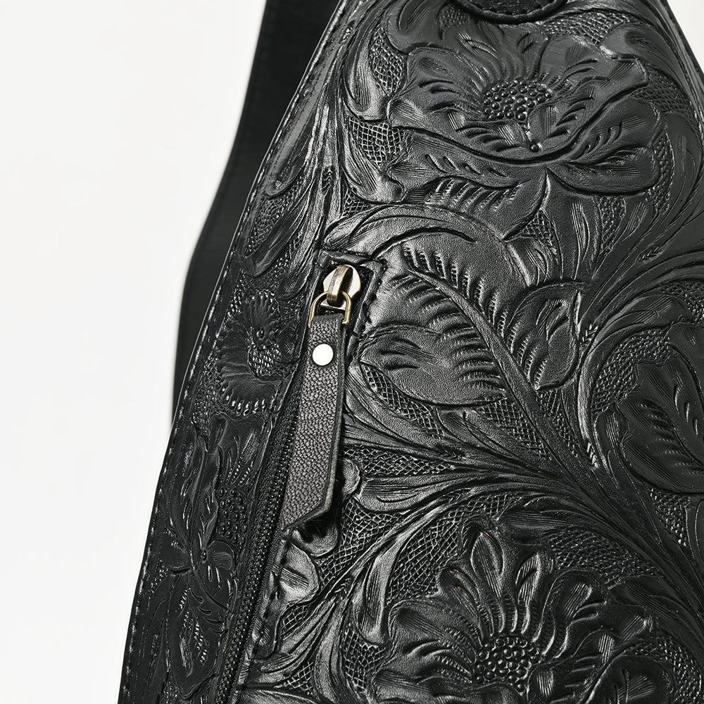 ADBG1443 American Darling Hand-Tooled Western Leather Sling Bag - Midnight Floral Crossbody