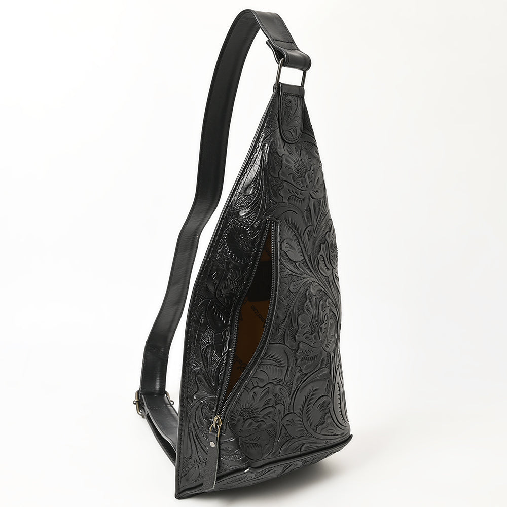 ADBG1443 American Darling Hand-Tooled Western Leather Sling Bag - Midnight Floral Crossbody
