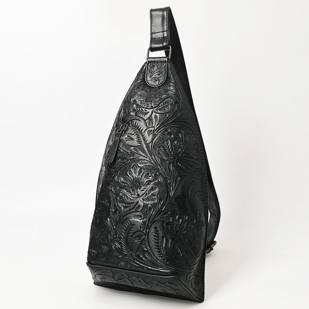 ADBG1443 American Darling Hand-Tooled Western Leather Sling Bag - Midnight Floral Crossbody