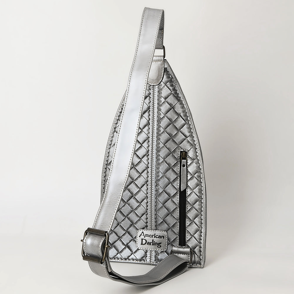 ADBG1443 American Darling Hand-Tooled Western Leather Sling Bag - Midnight Floral Crossbody