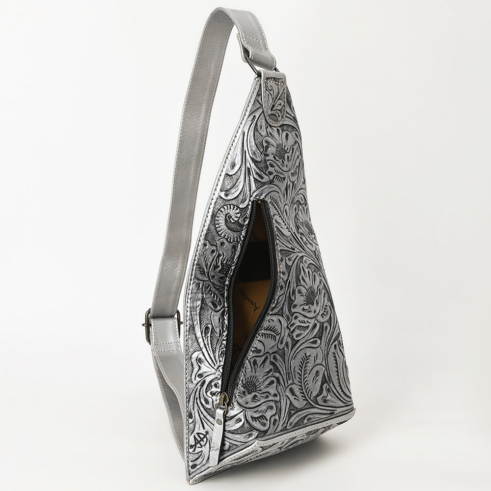 ADBG1443 American Darling Hand-Tooled Western Leather Sling Bag - Midnight Floral Crossbody