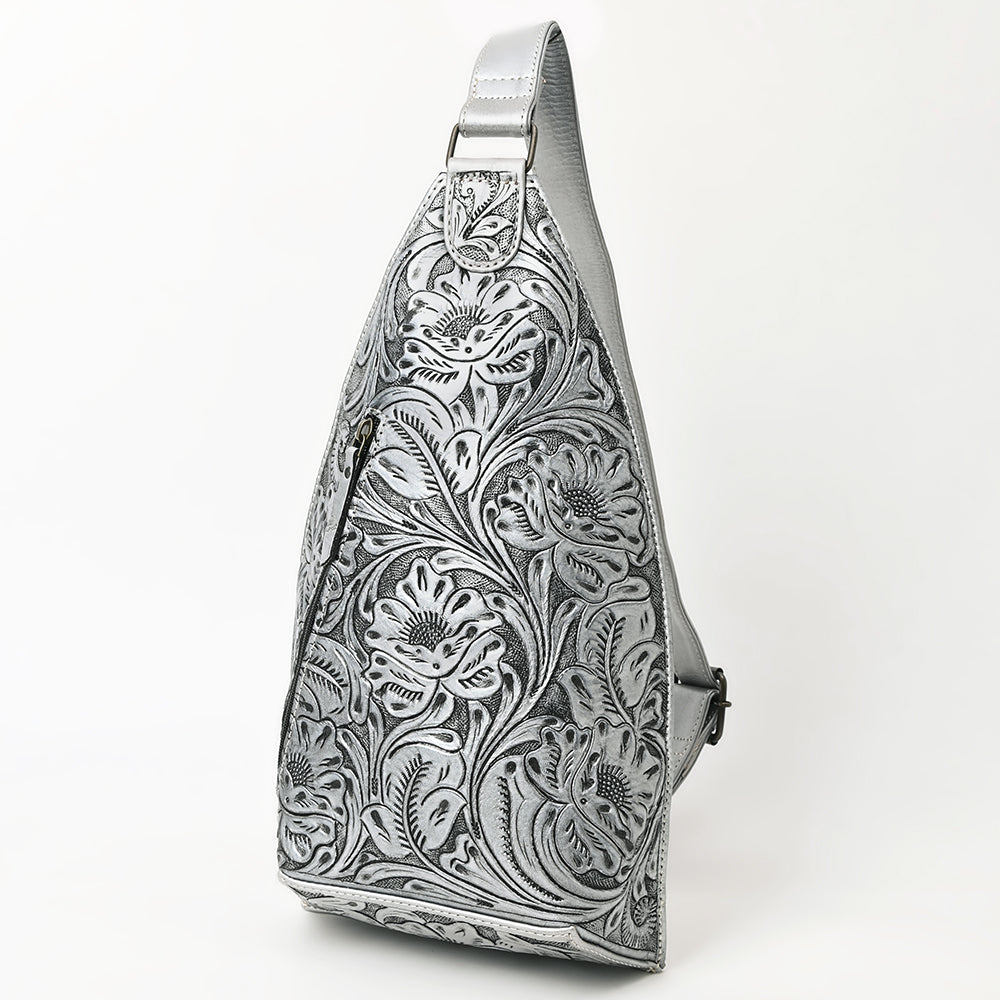 ADBG1443 American Darling Hand-Tooled Western Leather Sling Bag - Midnight Floral Crossbody