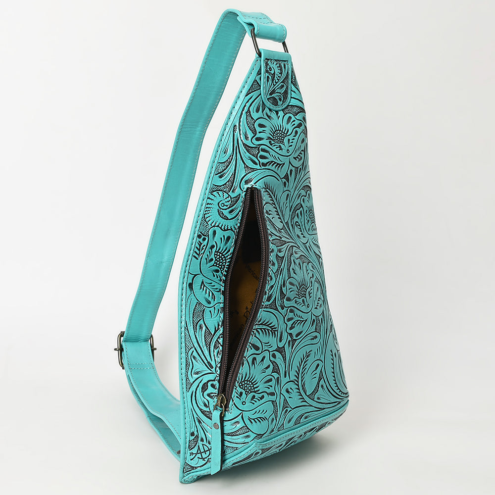 ADBG1443 American Darling Hand-Tooled Western Leather Sling Bag - Midnight Floral Crossbody