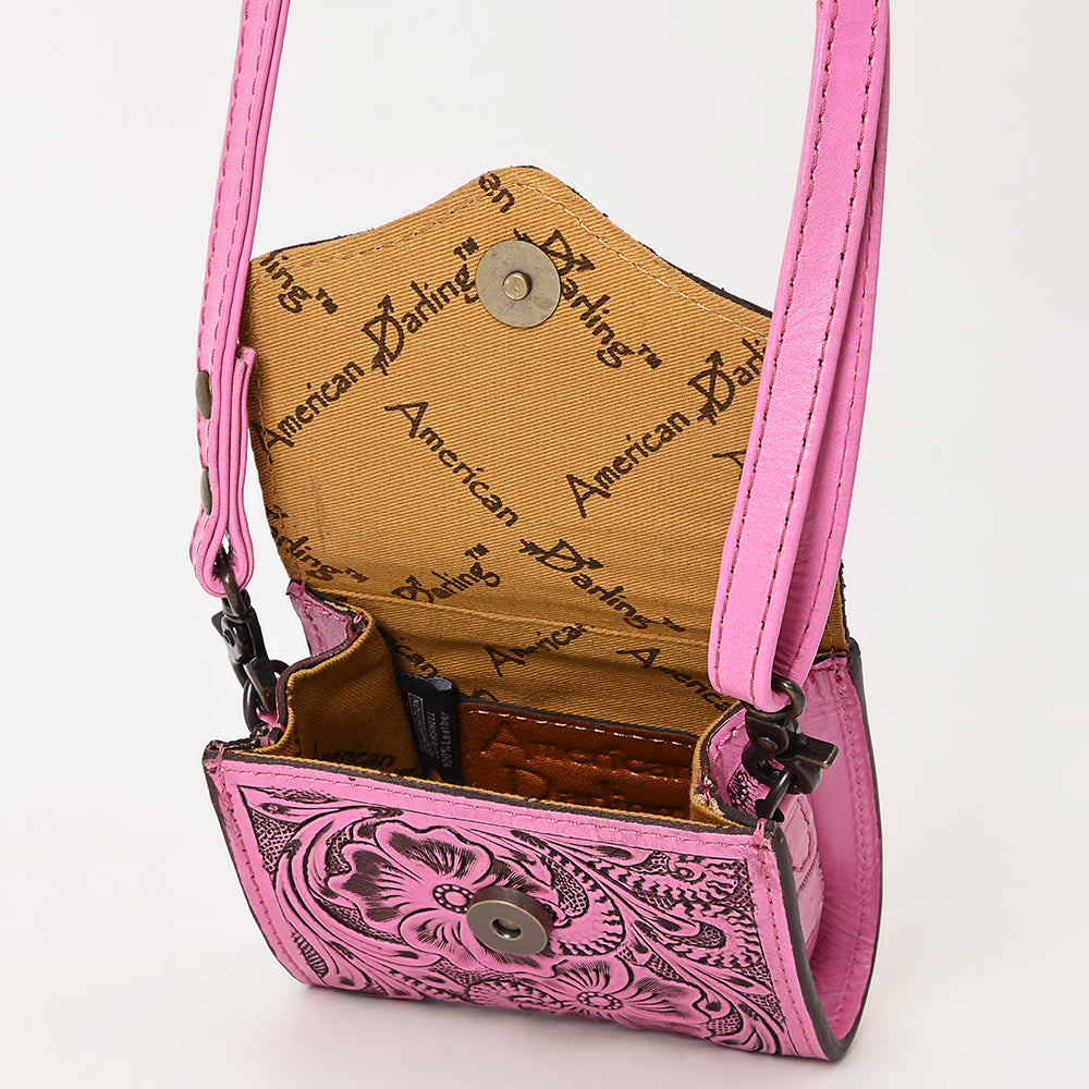 ADBG1444 American Darling Pink Hand Tooled Genuine Leather Western Wallet Bag for Everyday Carry