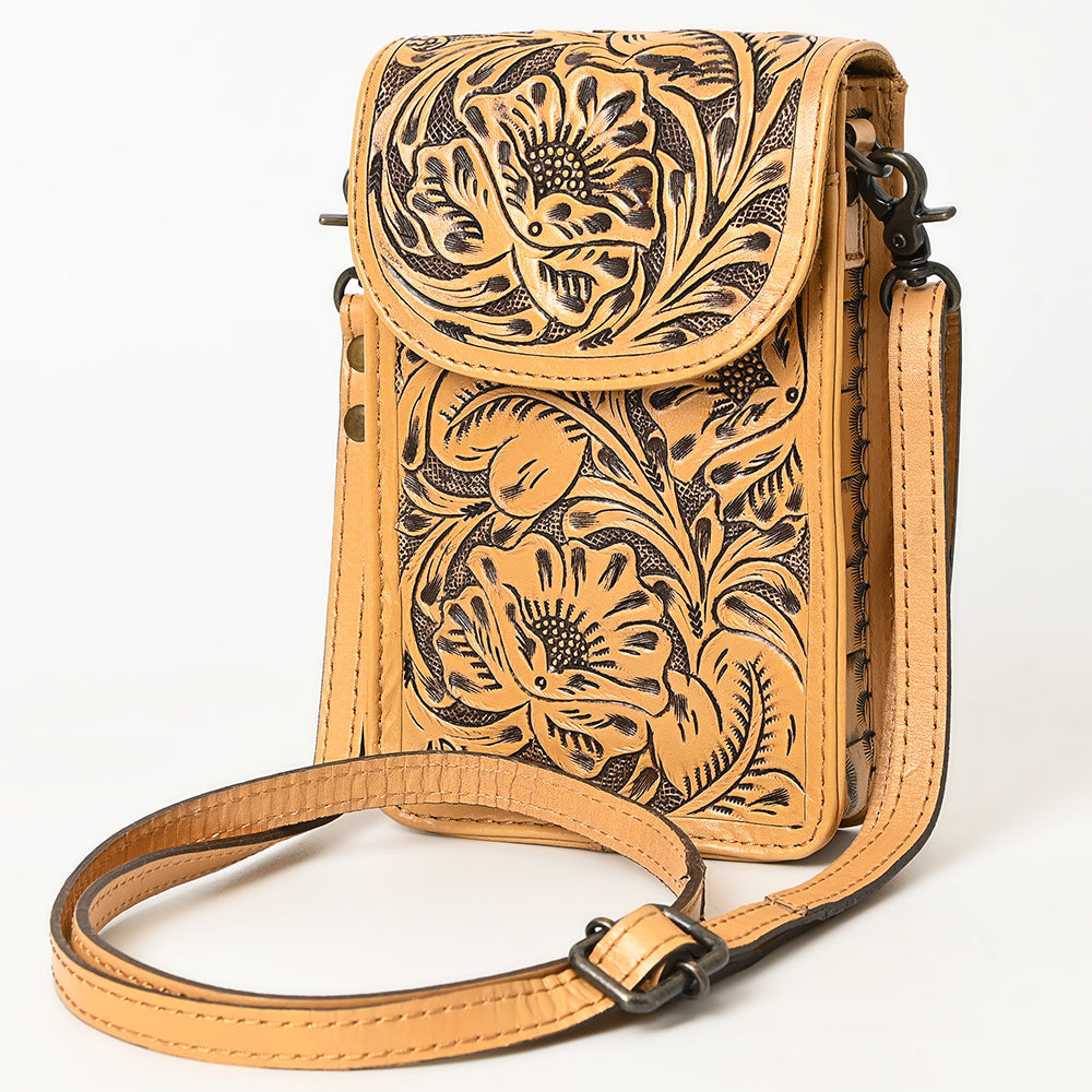 ADBG1448 American Darling Hand Tooled Leather Cell Phone Holder - Western Crossbody