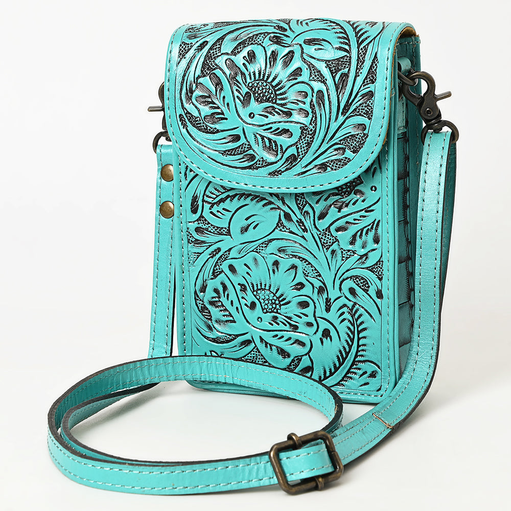 ADBG1448 American Darling Hand Tooled Leather Cell Phone Holder - Western Crossbody