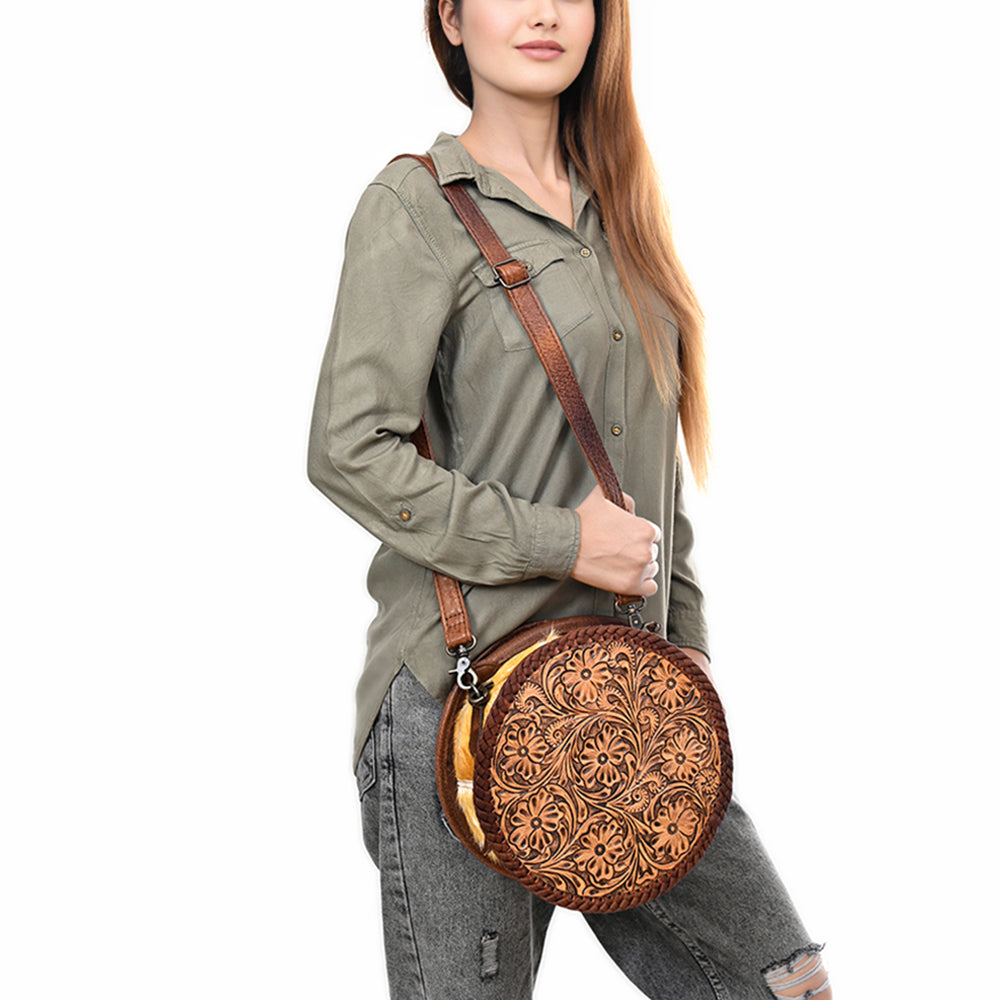 ADBG1449 American Darling Hand Tooled Western Leather Canteen Bag - Genuine Leather Floral Carved Crossbody