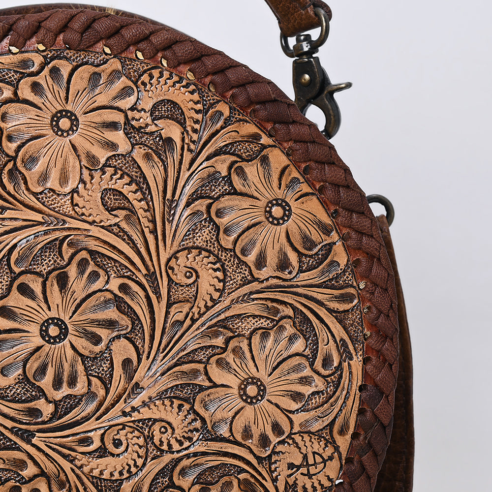 ADBG1449 American Darling Hand Tooled Western Leather Canteen Bag - Genuine Leather Floral Carved Crossbody