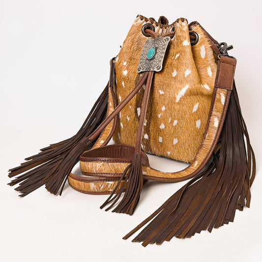 ADBG1272 American Darling Hair-On Cowhide Bucket Bag -Western Fringe Purse