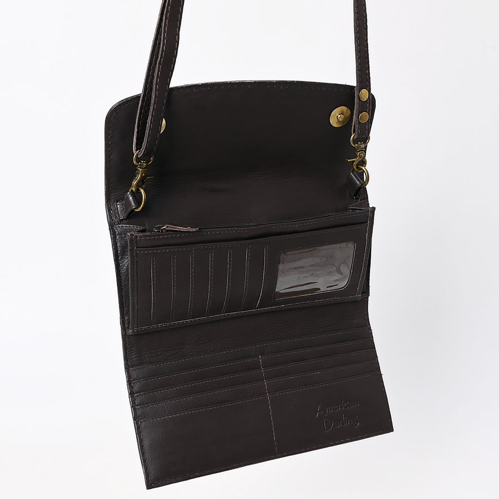 ADBGA553 American Darling Hand-Tooled Leather Wallet Western Floral Design with Strap