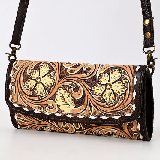 ADBGA553 American Darling Hand-Tooled Leather Wallet Western Floral Design with Strap