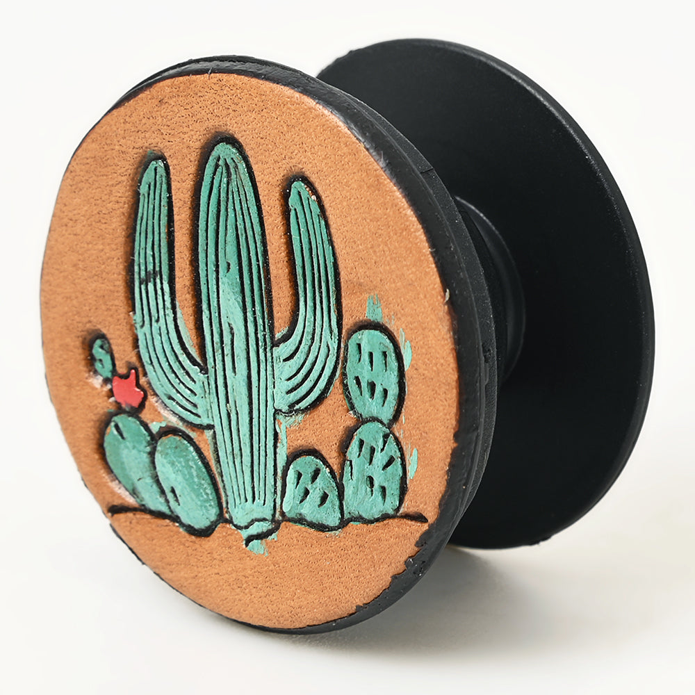 ADPNA101 Floral Design Hand-Tooled Leather Cell Phone Pop Socket - By American Darling
