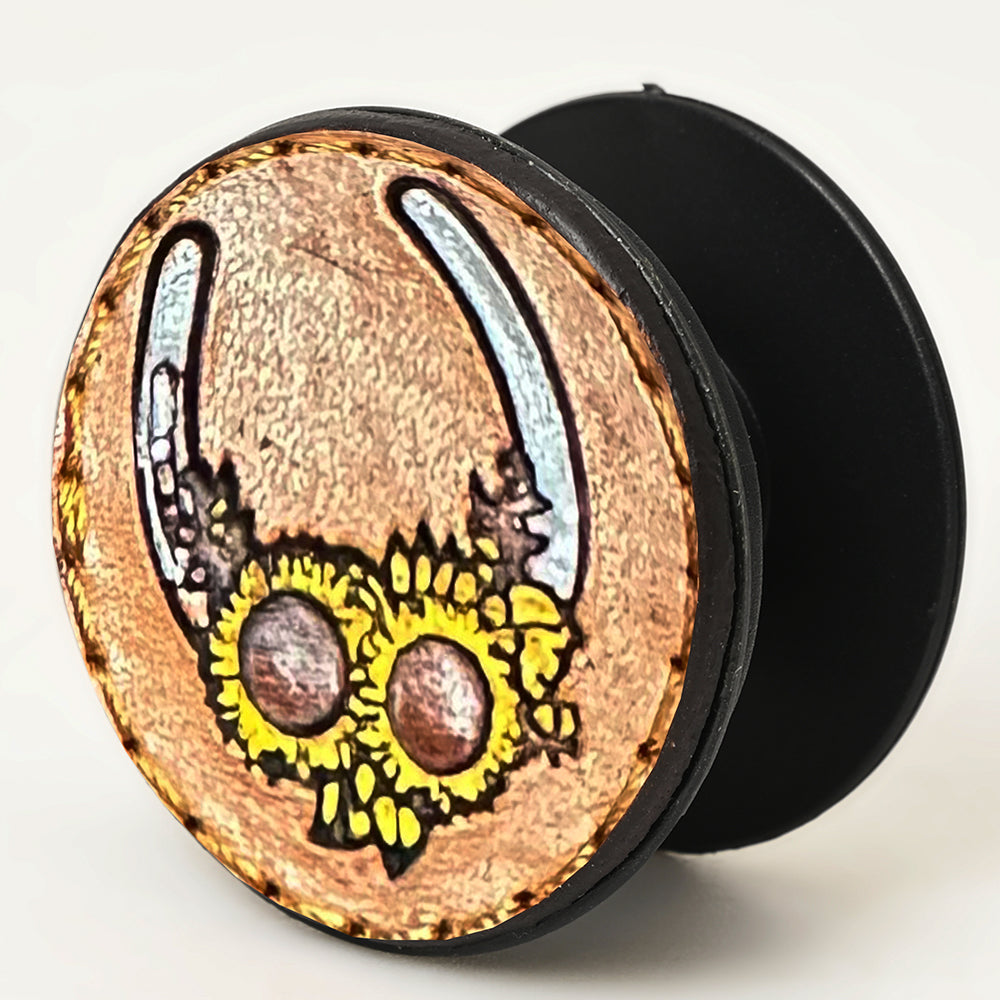 ADPNA101 Floral Design Hand-Tooled Leather Cell Phone Pop Socket - By American Darling