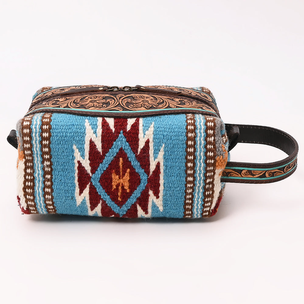 ADBGA555 Western Toiletry Bag with Hand-Tooled Leather & Southwestern Woven Fabric