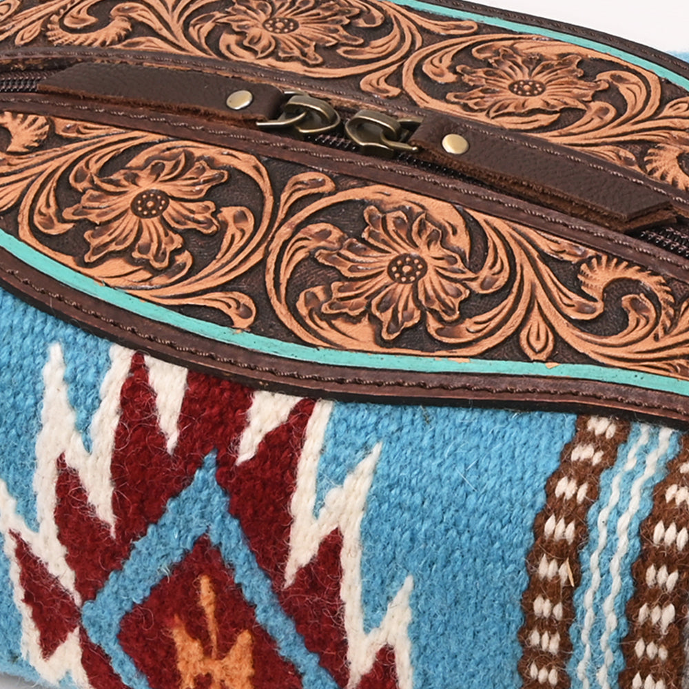 ADBGA555 Western Toiletry Bag with Hand-Tooled Leather & Southwestern Woven Fabric