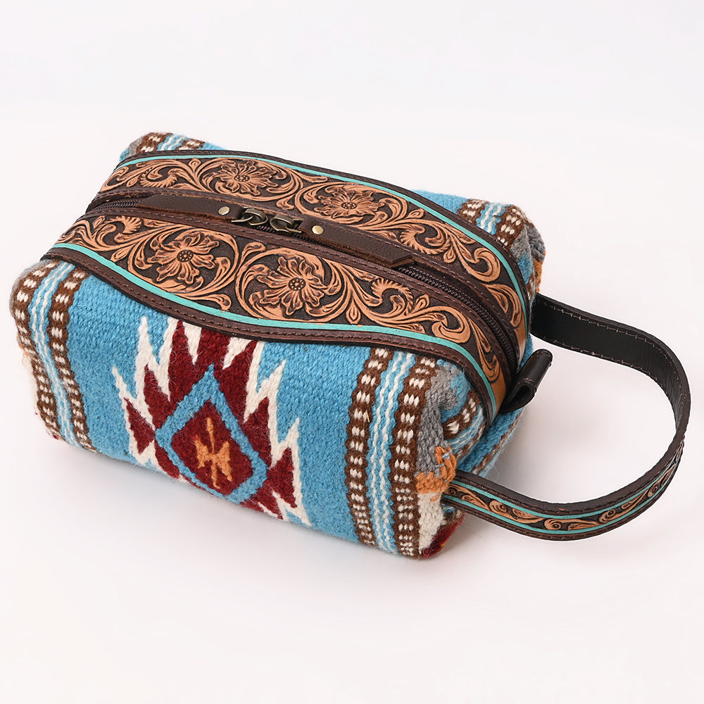 ADBGA555 Western Toiletry Bag with Hand-Tooled Leather & Southwestern Woven Fabric