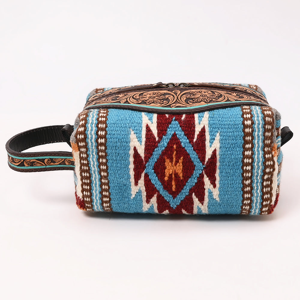 ADBGA555 Western Toiletry Bag with Hand-Tooled Leather & Southwestern Woven Fabric