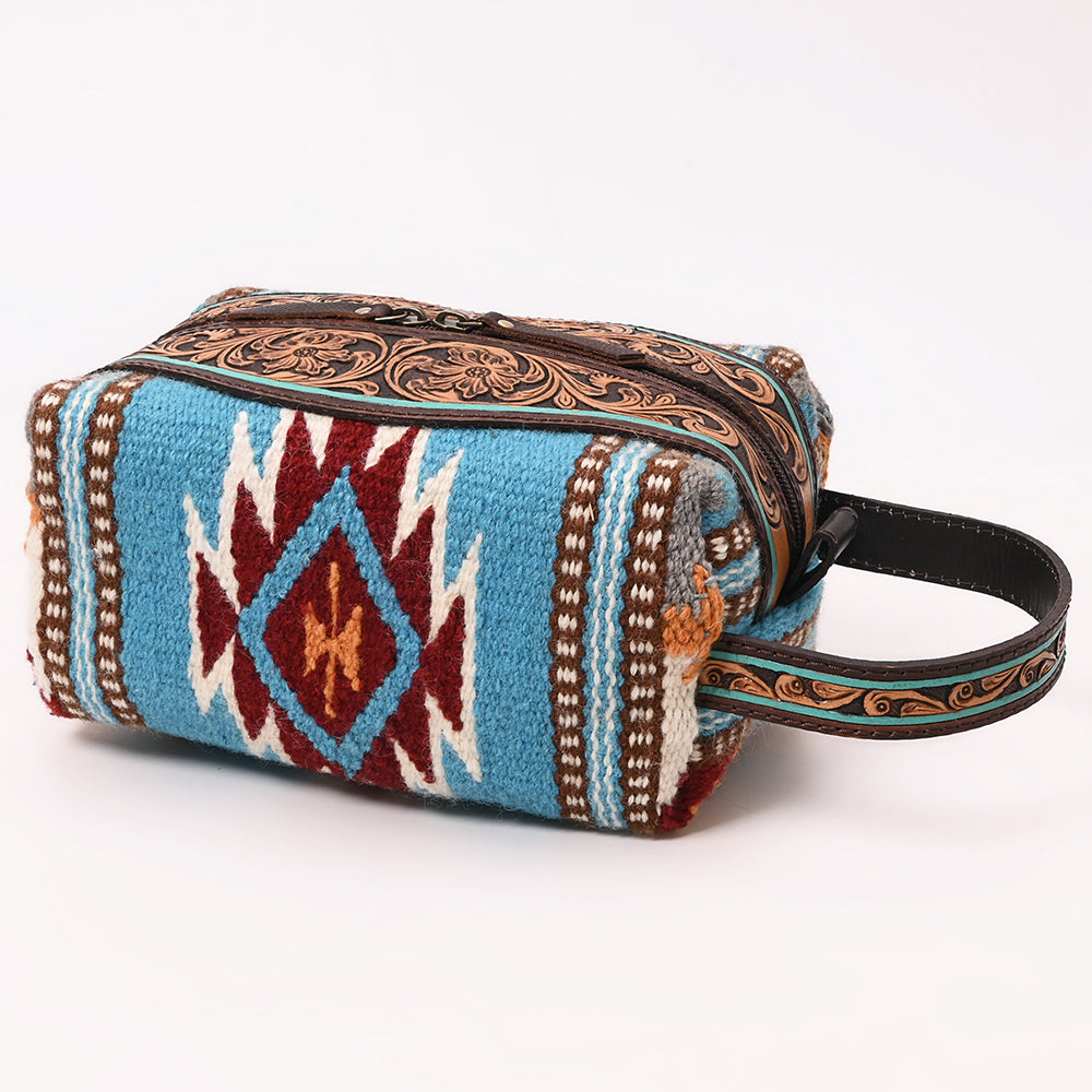 ADBGA555 Western Toiletry Bag with Hand-Tooled Leather & Southwestern Woven Fabric
