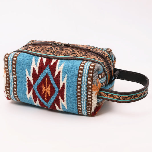 ADBGA555 Western Toiletry Bag with Hand-Tooled Leather & Southwestern Woven Fabric