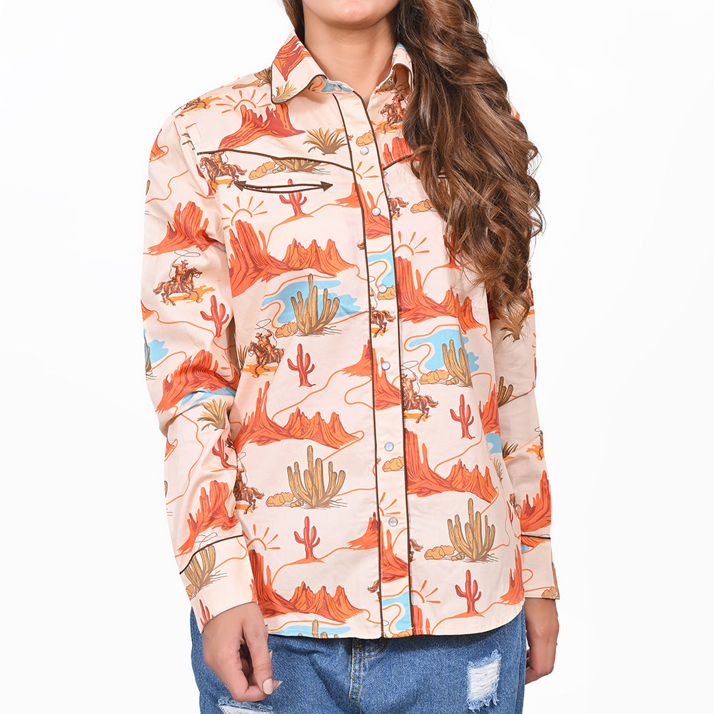 ADSH086 American Darling 100% Satin Cotton Canyon Landscape Western Shirt