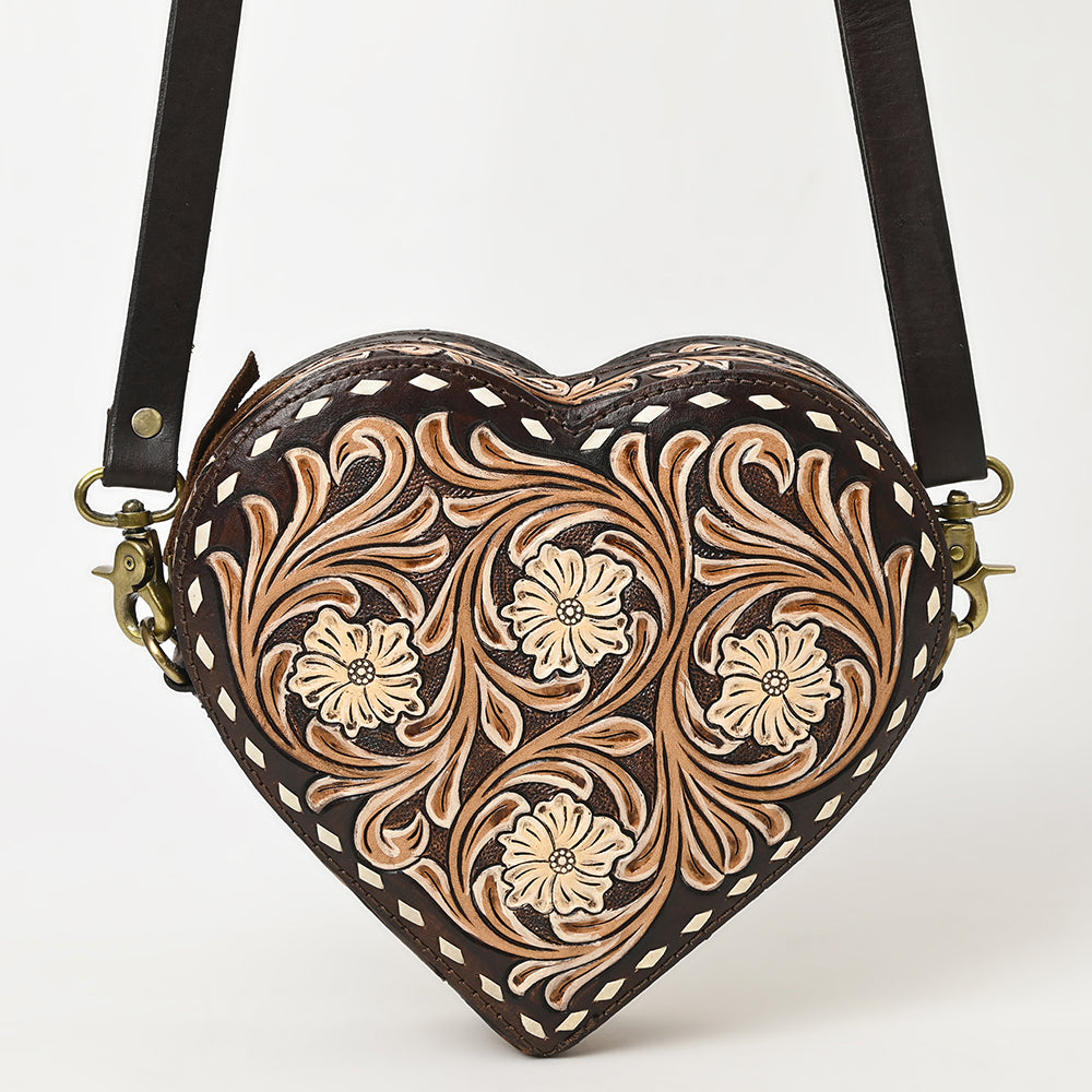 ADBGA425 Heart-Shaped Hand Tooled Leather Canteen Bag Genuine Western Floral by American Darling