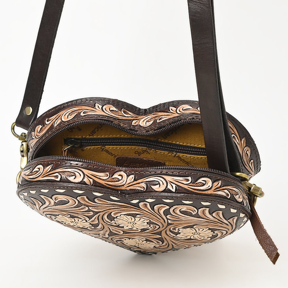 ADBGA425 Heart-Shaped Hand Tooled Leather Canteen Bag Genuine Western Floral by American Darling
