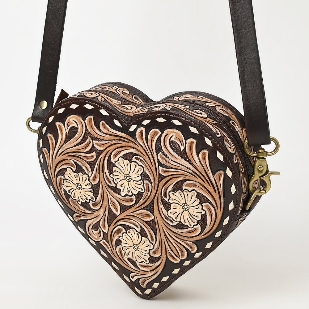 ADBGA425 Heart-Shaped Hand Tooled Leather Canteen Bag Genuine Western Floral by American Darling
