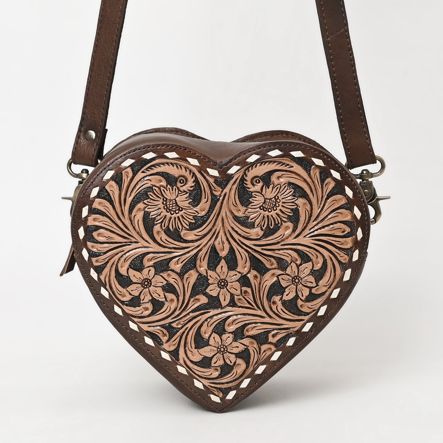 ADBGA430 American Darling Canteen Hand-Tooled Leather Crossbody Bag Western Floral Design
