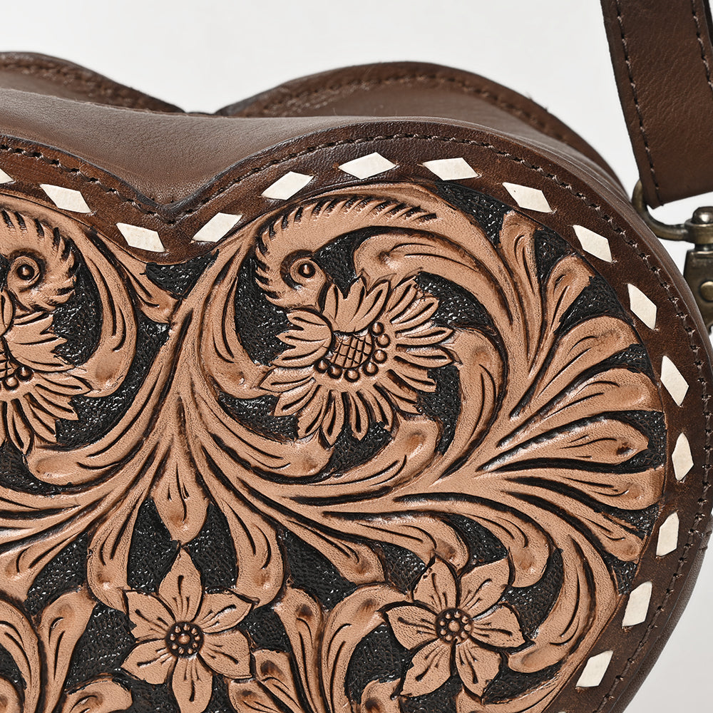 ADBGA430 American Darling Canteen Hand-Tooled Leather Crossbody Bag Western Floral Design
