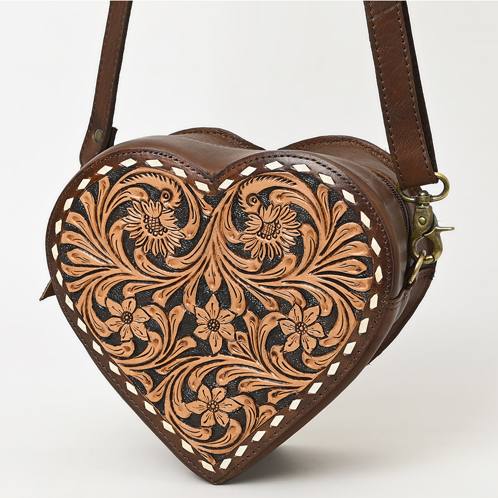 ADBGA430 American Darling Canteen Hand-Tooled Leather Crossbody Bag Western Floral Design
