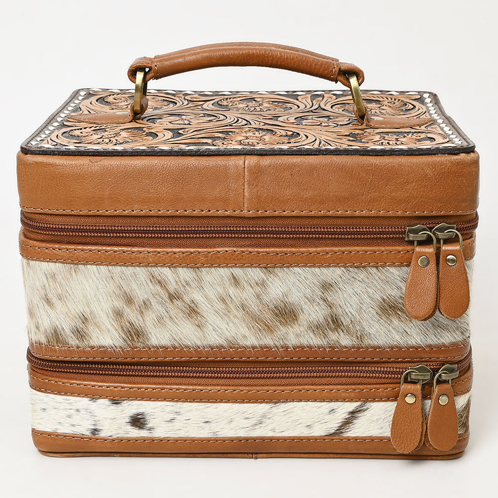 ADBGA454 American Darling Double-Layer Tooled Leather Cowhide Jewelry Case Western Vanity Organizer