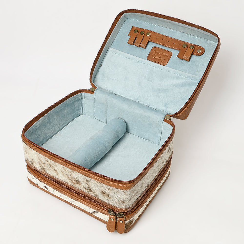 ADBGA454 American Darling Double-Layer Tooled Leather Cowhide Jewelry Case Western Vanity Organizer