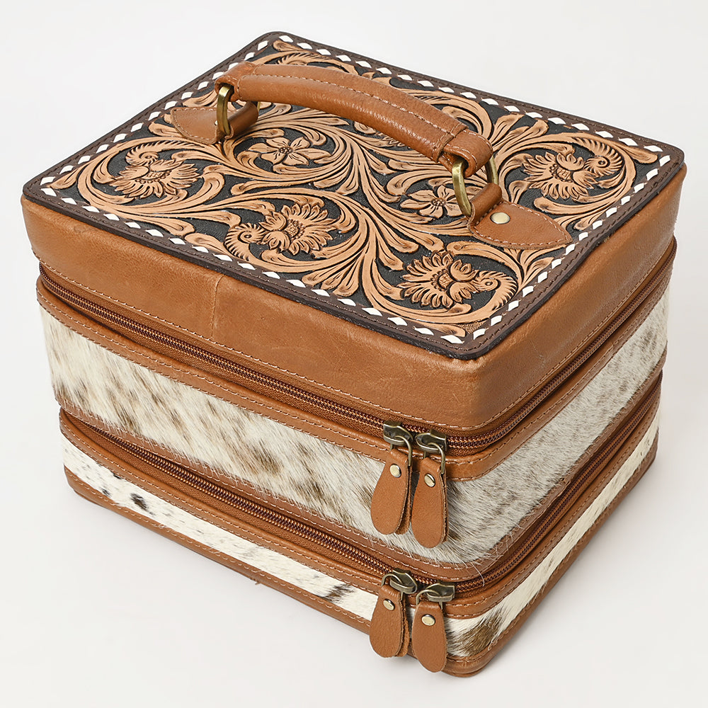 ADBGA454 American Darling Double-Layer Tooled Leather Cowhide Jewelry Case Western Vanity Organizer