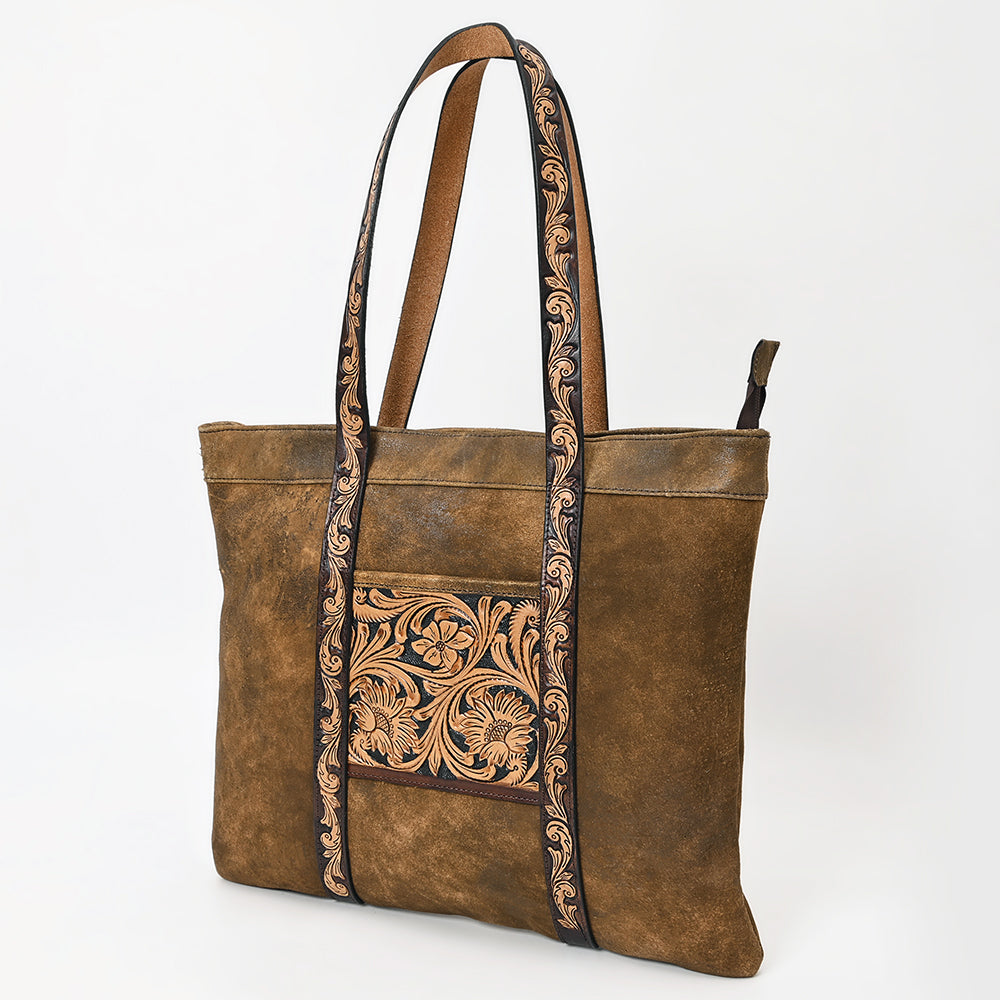 ADBGA479 American Darling Genuine Leather Western Tote Bag Hand-Tooled Floral Design