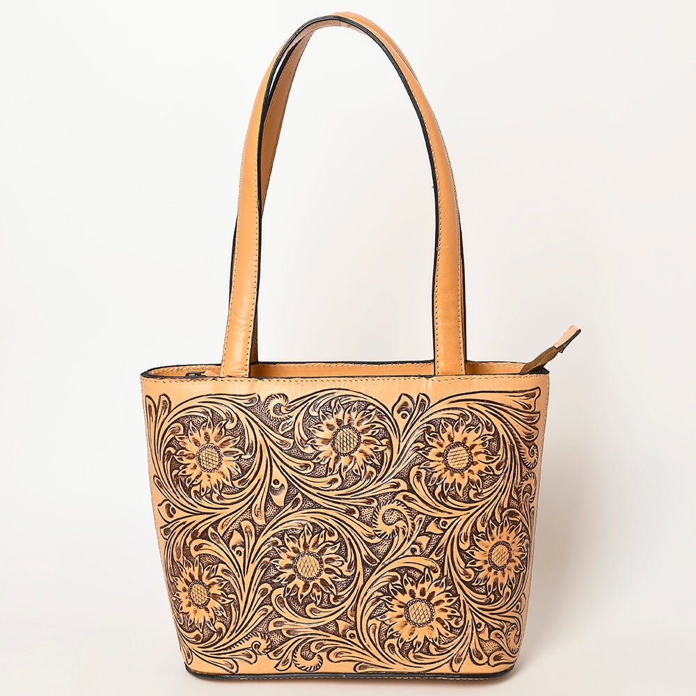LC-ADBGZ836 Sunflower Tooled Leather Western Tote Bag Natural Tan